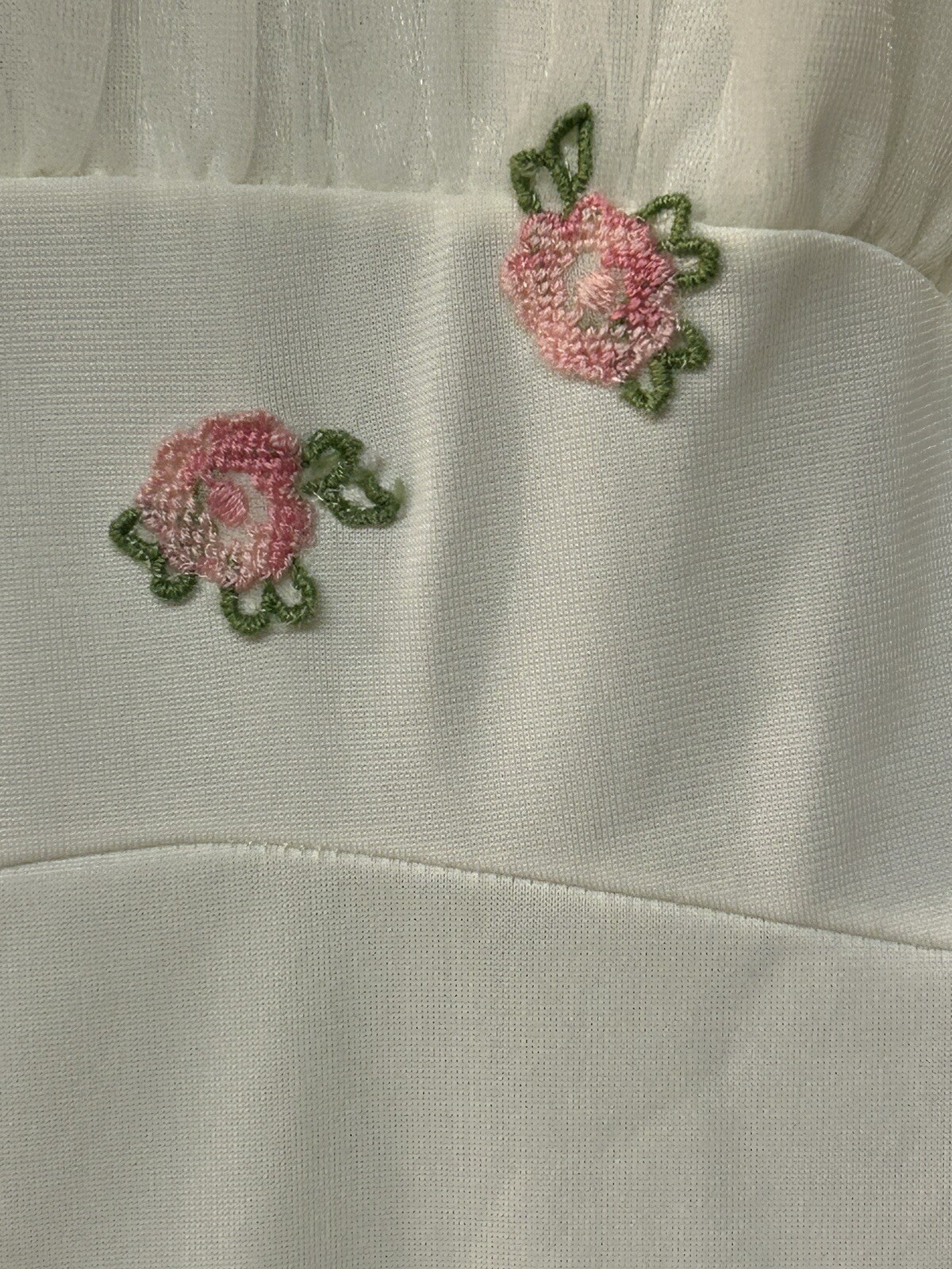1950’s Nightgown Chiffon Ribbon Ruffle Vintage Creamy White