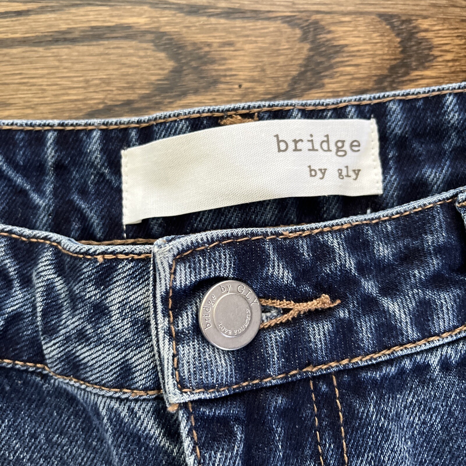 Bridge by Gly Denim Blue Jeans Distressed High Rise Mom Fit 33 X 30