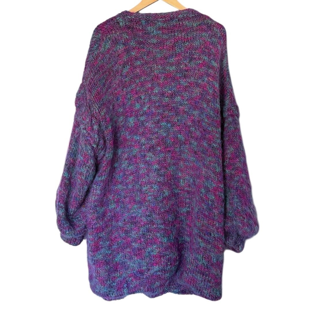 Hand Knit Angora Mohair Long-Line Button-Front Cardigan Sweater Women’s 2X