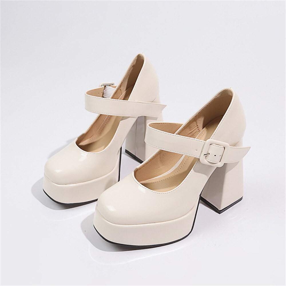 Women’s Ultra-High Chunky Heels with Platform Patent Leather Mary Jane Pumps