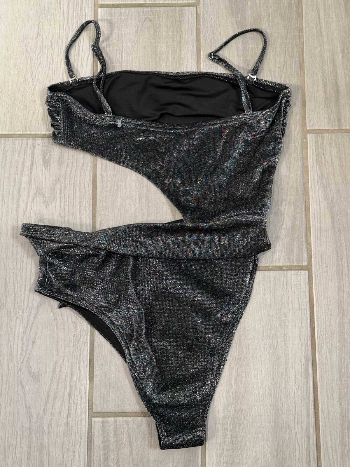 Ramy Brook Metallic Black Cutout One-Piece with Side Tie Size M