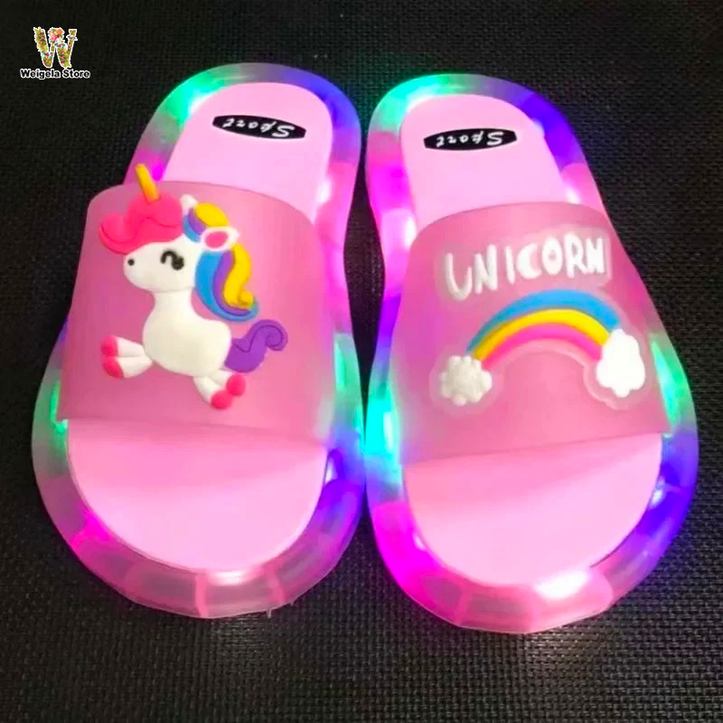Luminous Children’s Slippers Unicorn Crystal Sparkling Lights Boys and Girls