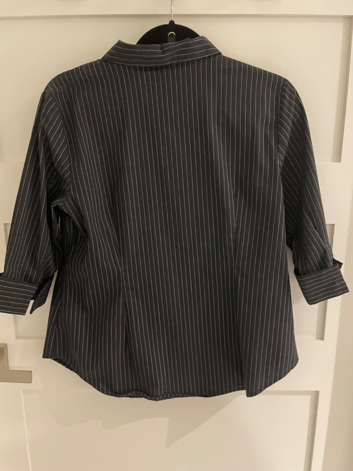Worthington Petite Large PL Black and White Striped Blouse Top Shirt Career Work