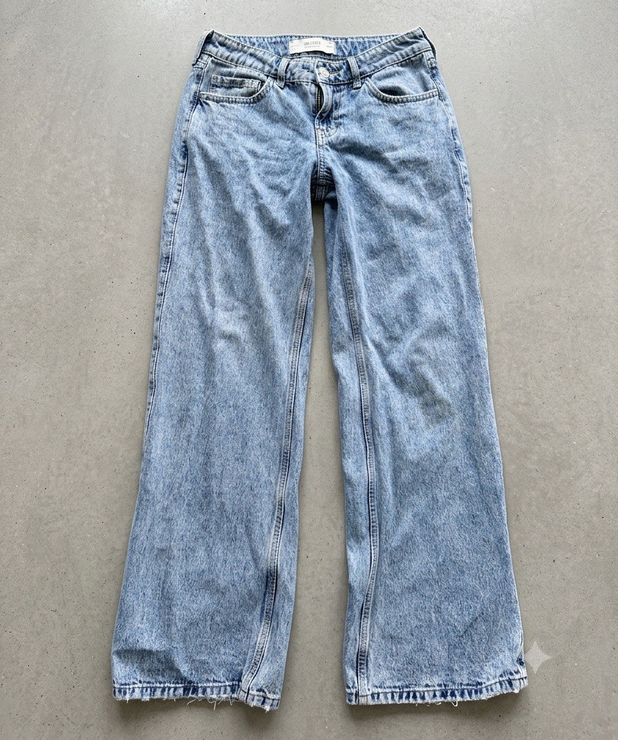 Hollister Low Rise Baggy Jeans W26 Regular Light Wash Wide Leg Y2K Denim
