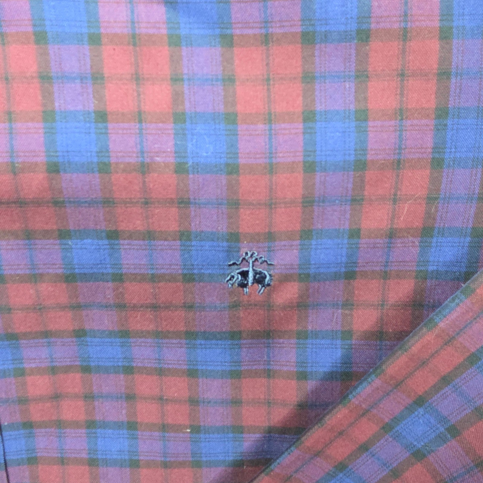 Brooks Brothers Regent Shirt size L Burgundy Blue Plaid Supima Cotton Non-Iron