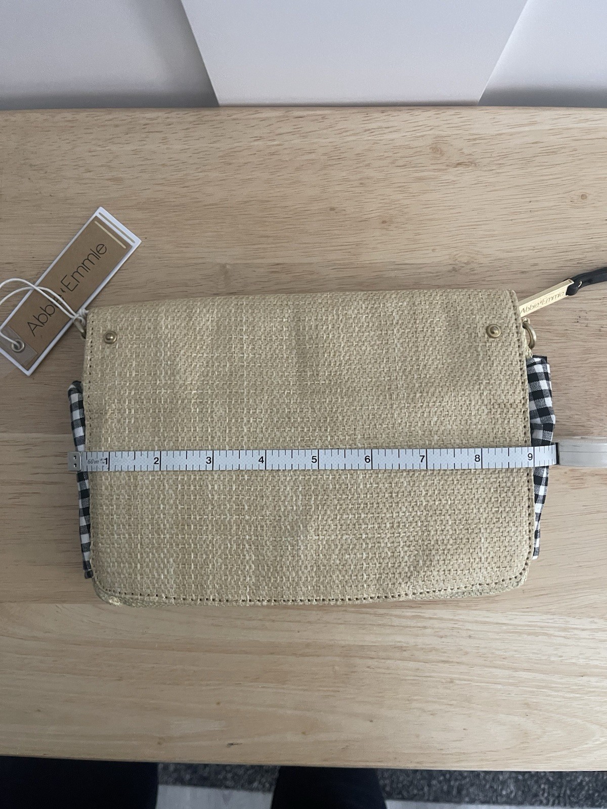 Abbie Emmie Beige Gingham Bow Crossbody Bag Detachable Chain Strap Snap Zip