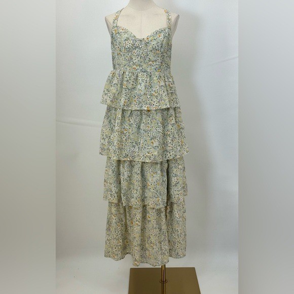 ASTR The Label Floral Tiered Maxi Dress Eyelet Midsummer NWT Large