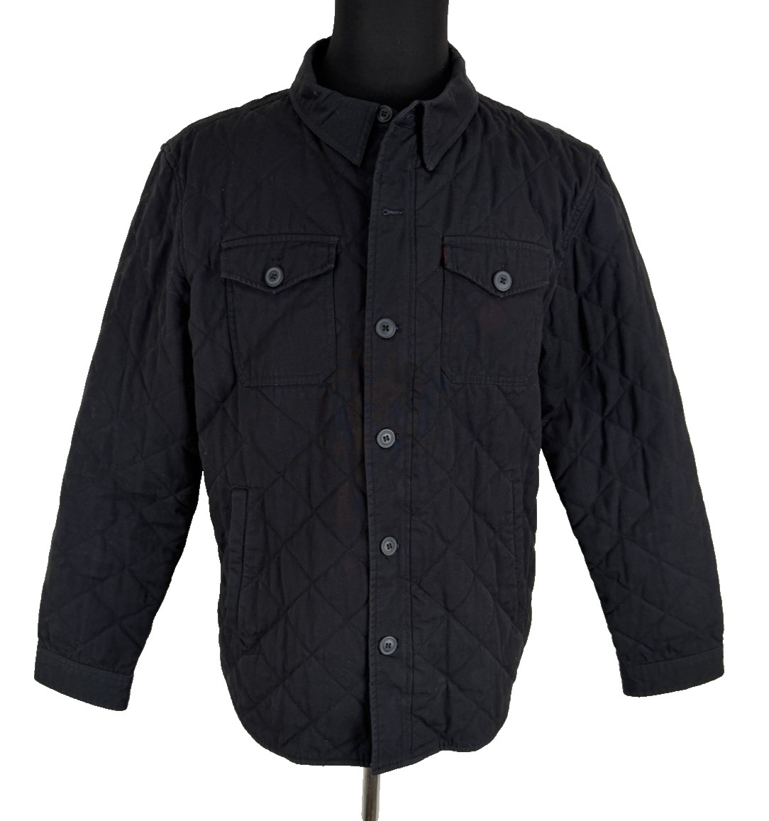 Levi’s Diamond Quilted Canvas Jacket Mens Large Black Zip and Button Work Farm