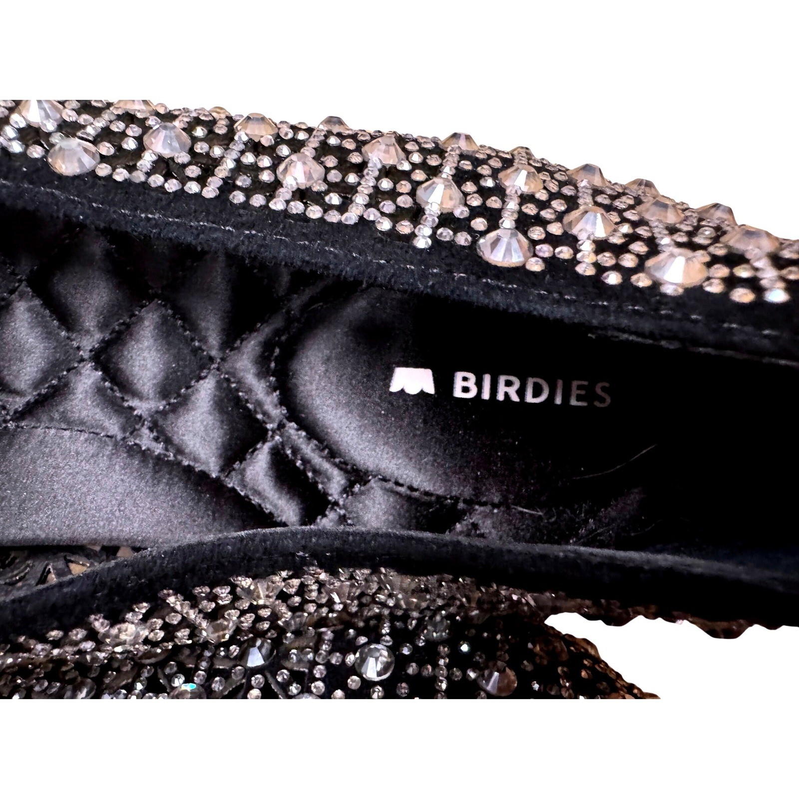 Birdies Swan Black Crystal Embellished Flats Rhinestone Leather Pointed Toe 9.5