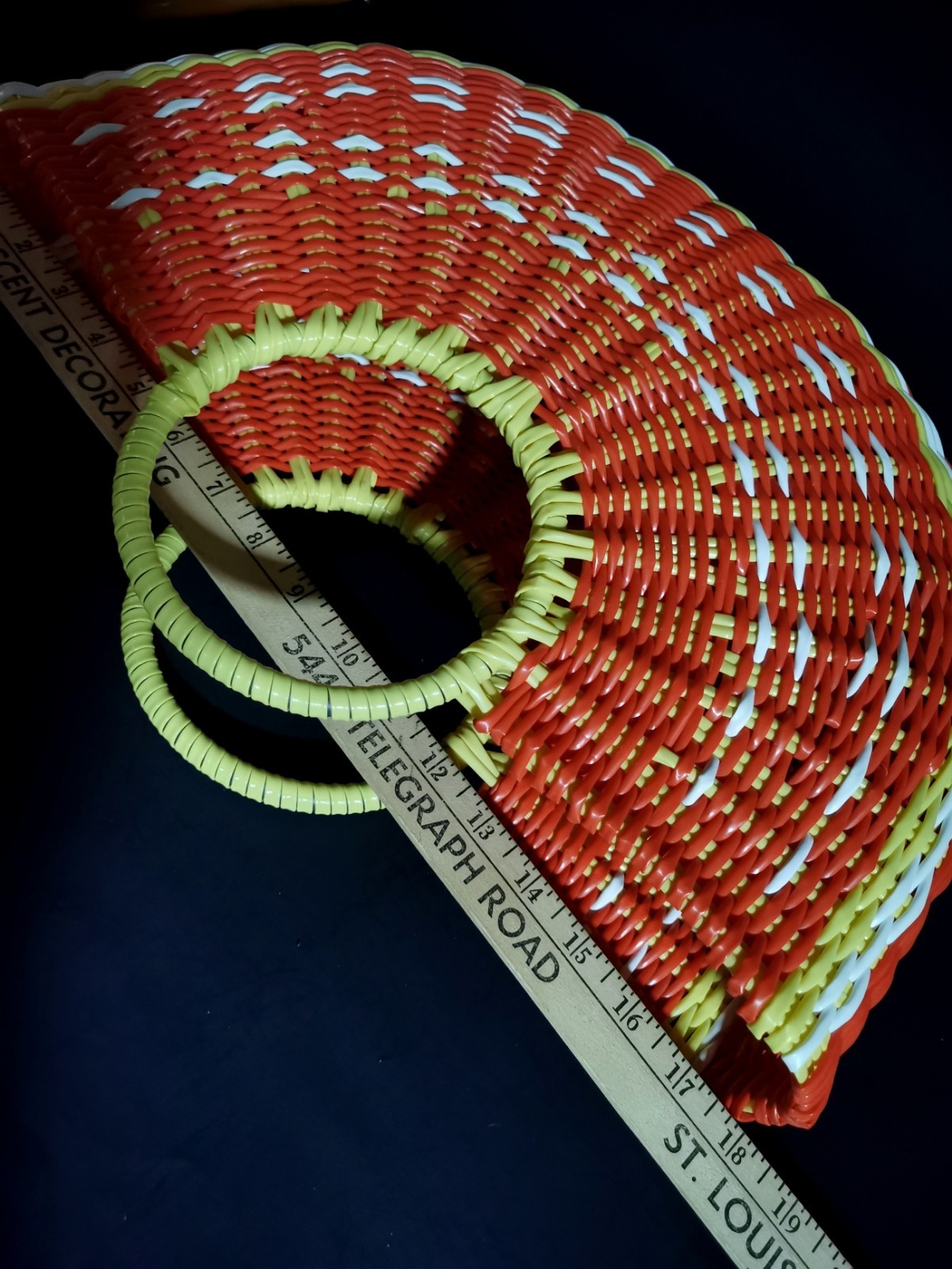 Woven Half Circle Beach Style Orange Tote Open Top Bag Double Handle 12×18