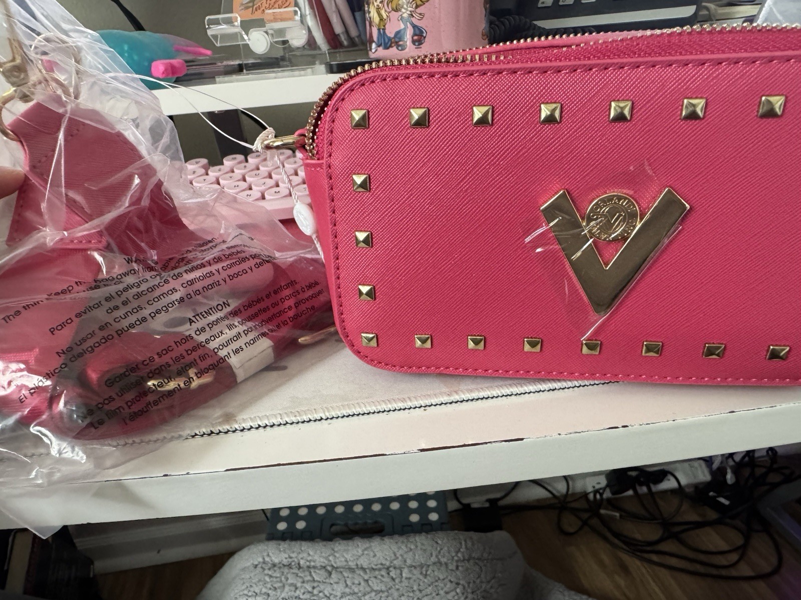 Valentino Orlandi Hot Pink Studded Camera Bag