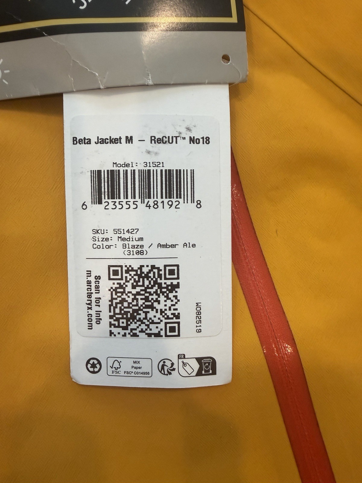 Arc’teryx Beta Recut Shell #357/389 Yellow/Orange Men’s Size M