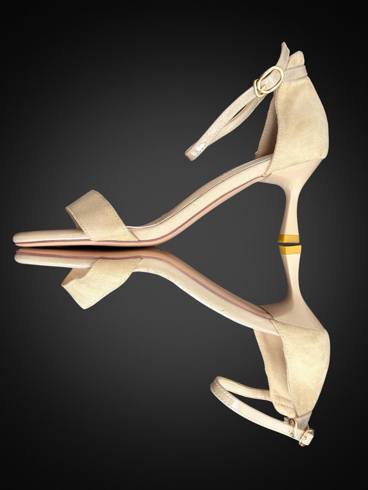 Miss Barley Women’s Beige Suede Strappy Ankle Strap Open Toe Heels EU 38