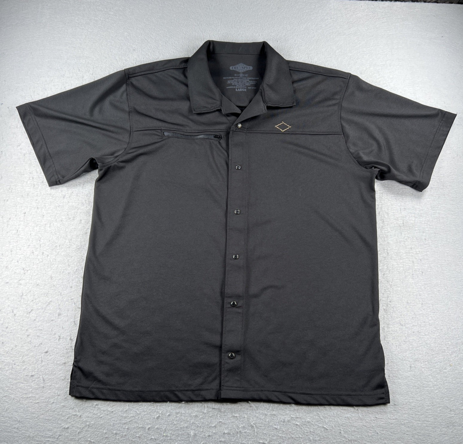 Tru-Spec Men’s Large Black Repreve Tactical Shirt Snap Buttons Zip Pockets