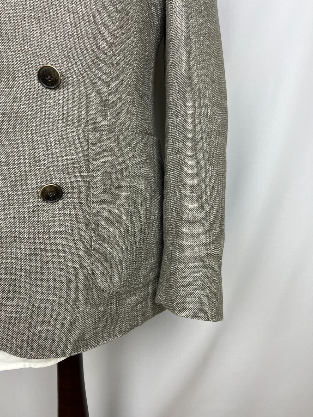 HACKETT Mayfair Solid Gray-Beige Double-Breasted LinenWool Sport Coat 38US48IT