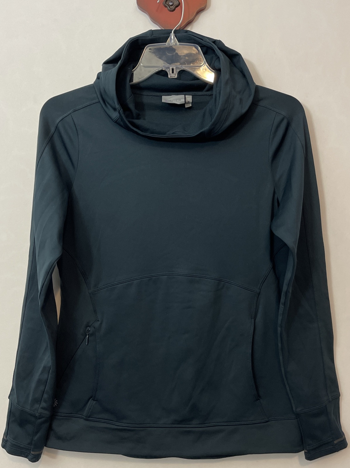 Athleta Womens Green Medium Pullover Zip-Pocket Performance Hooded Sweater! A532