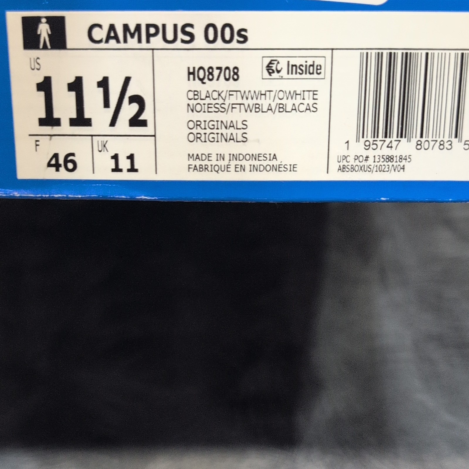 adidas Originals Campus 00s Core Black/Cloud White Low Top Sneakers Men HQ8708
