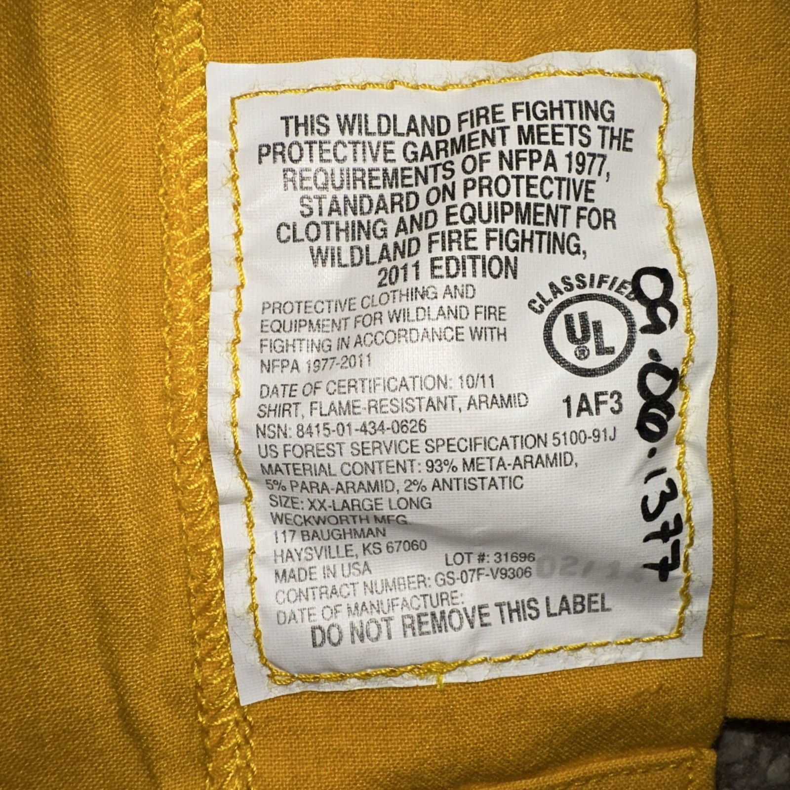 Yellow Nomex Wildland Shirt Pre Owned/ Great Condition