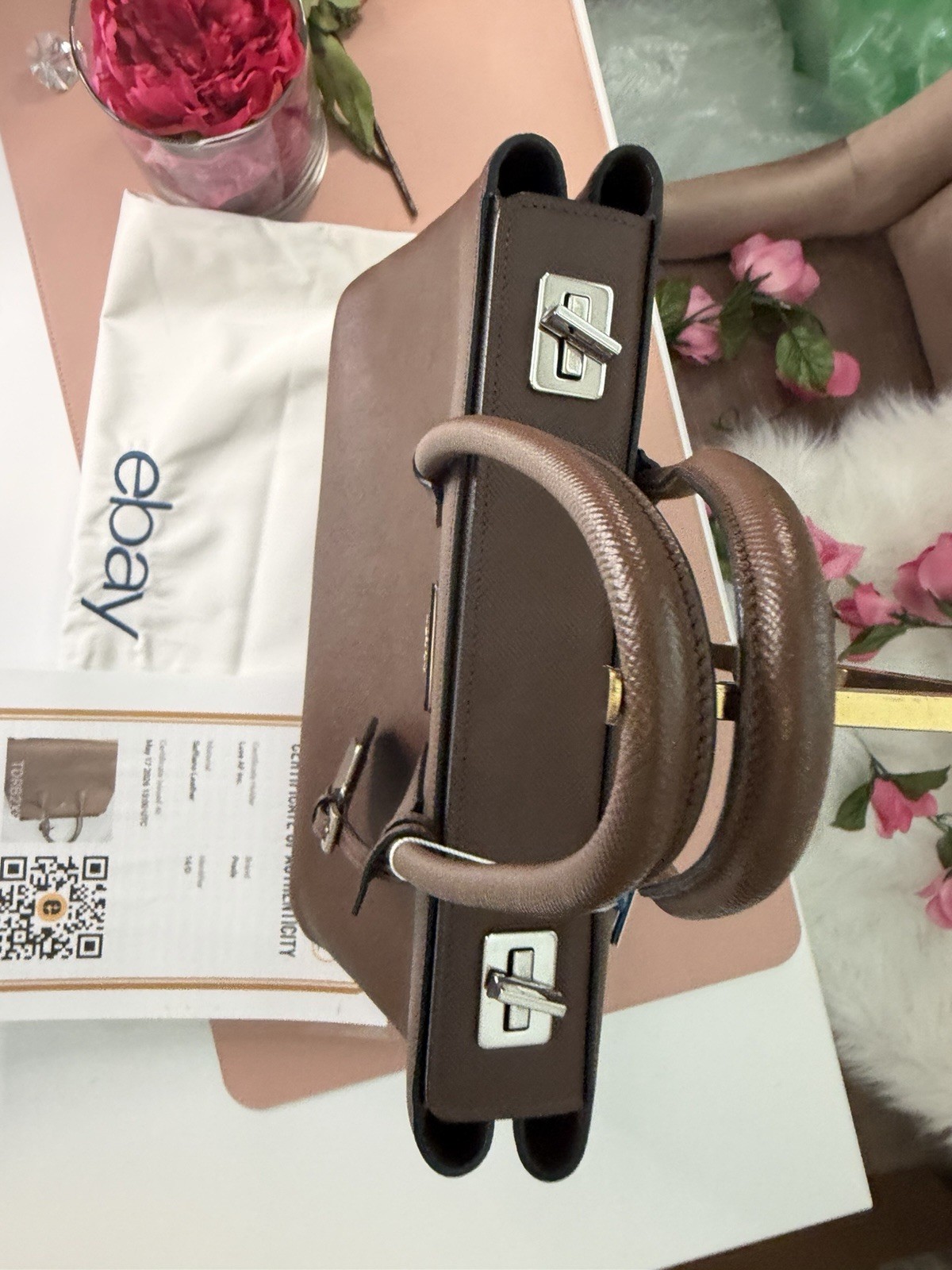 Prada Galleria Double Zip Tote Brown Saffiano Executive Handbag w/ 2 COA