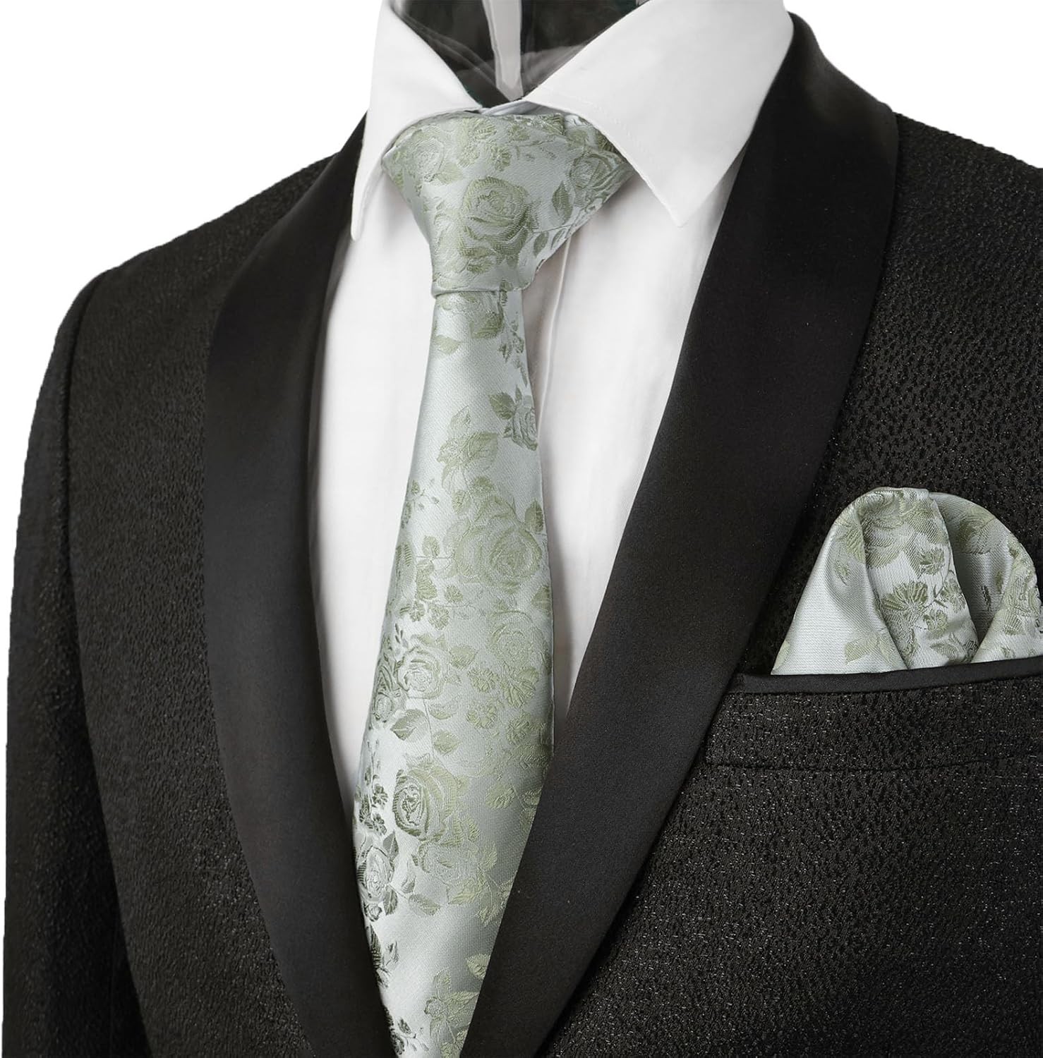 Mens Necktie Roses Floral Pattern 3.15inches with Handkerchief Tie Set For
