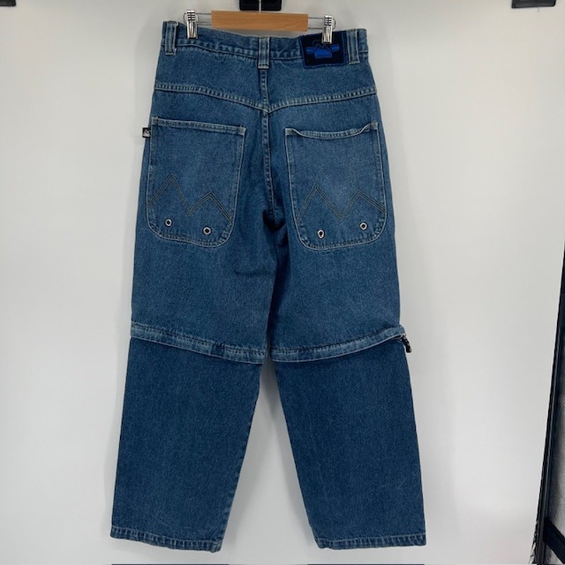 VTG Y2K First Down Zip Off Denim Jeans Mens 32 Cargo Baggy Skater Streetwear