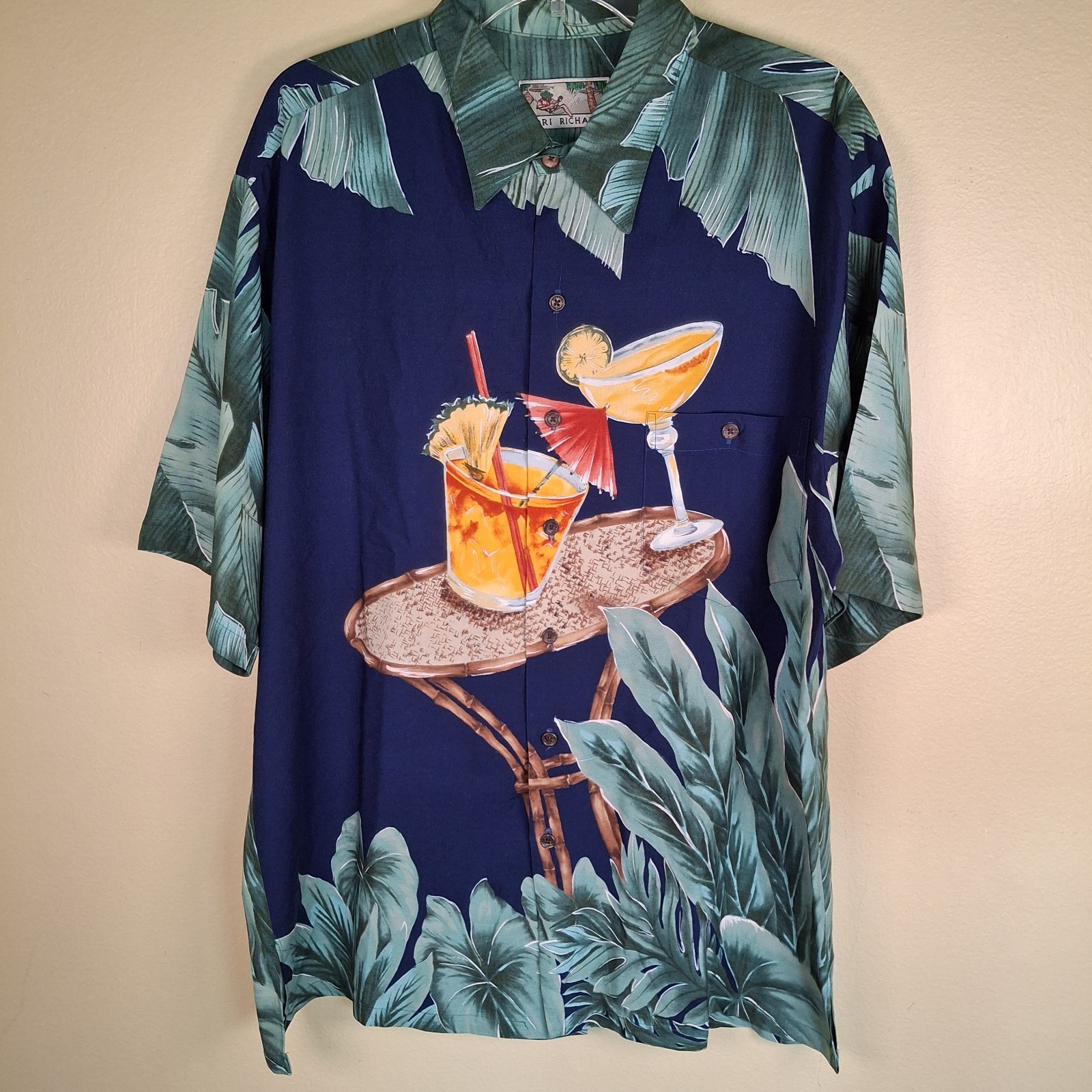 Vintage 1990s Tori Richard Mens XL Shirt Cocktails Martini Viscose Hawaiian USA