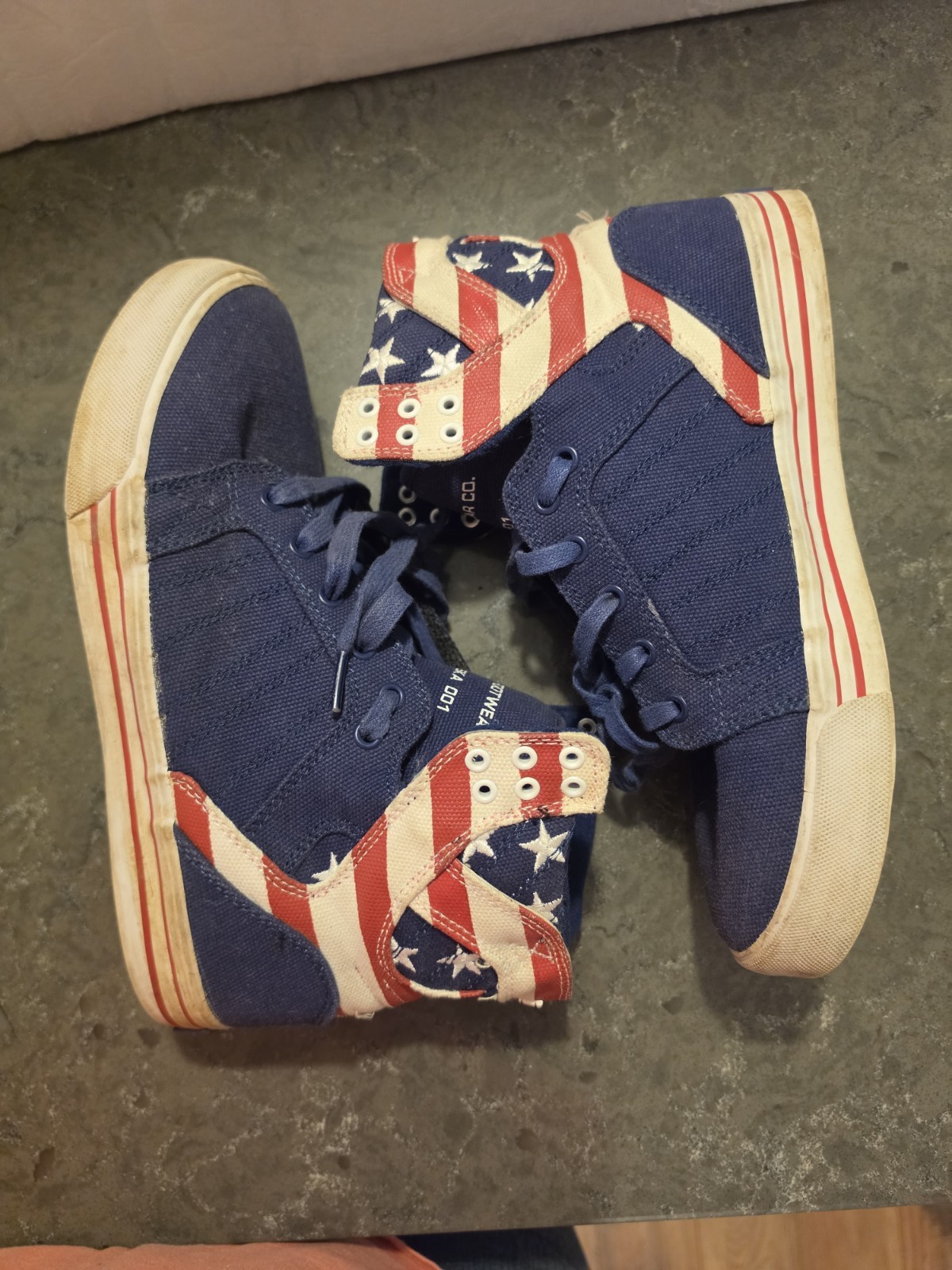 Supra Muska 001 American Flag High Top Skate Shoes Mens Size 9 Red White Blue