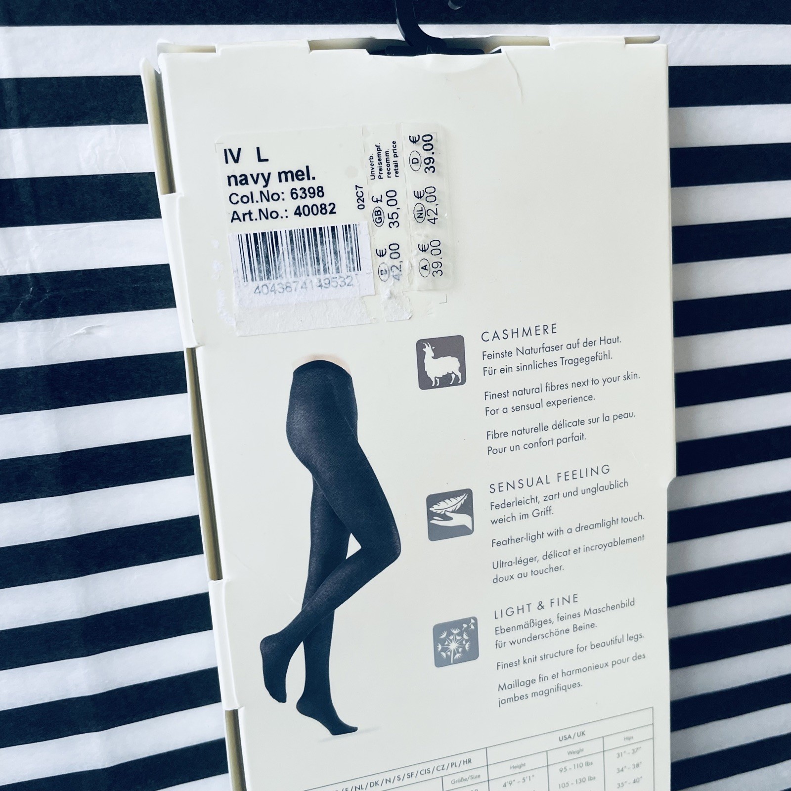 FALKE Sensual Cashmere LARGE Marine Dark Navy ~ 50 Denier ~ NEW in Packet