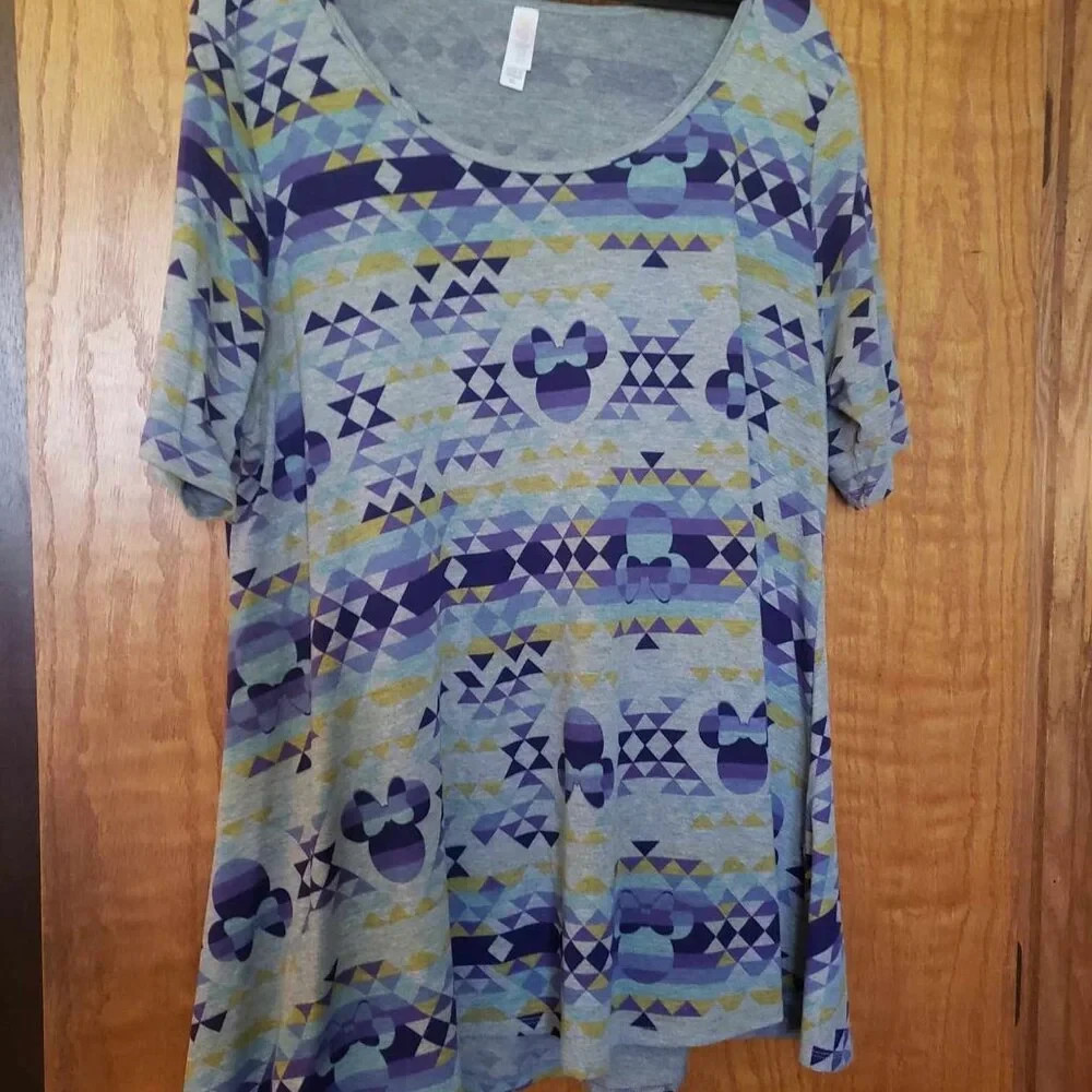 LuLaRoe Disney Mickey Mouse Geometric Print Irma Tunic Top Womens 2XL Gray