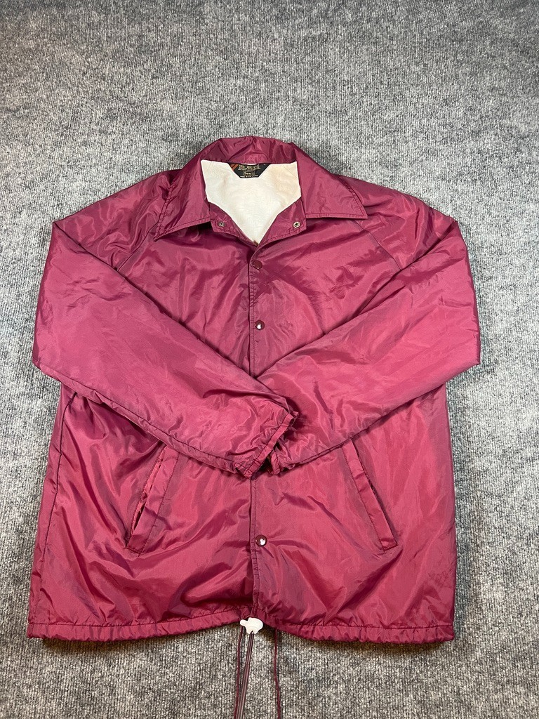 Vintage Sears Jacket Mens Large Maroon Nylon Coaches Lined Snap Front 90s Street