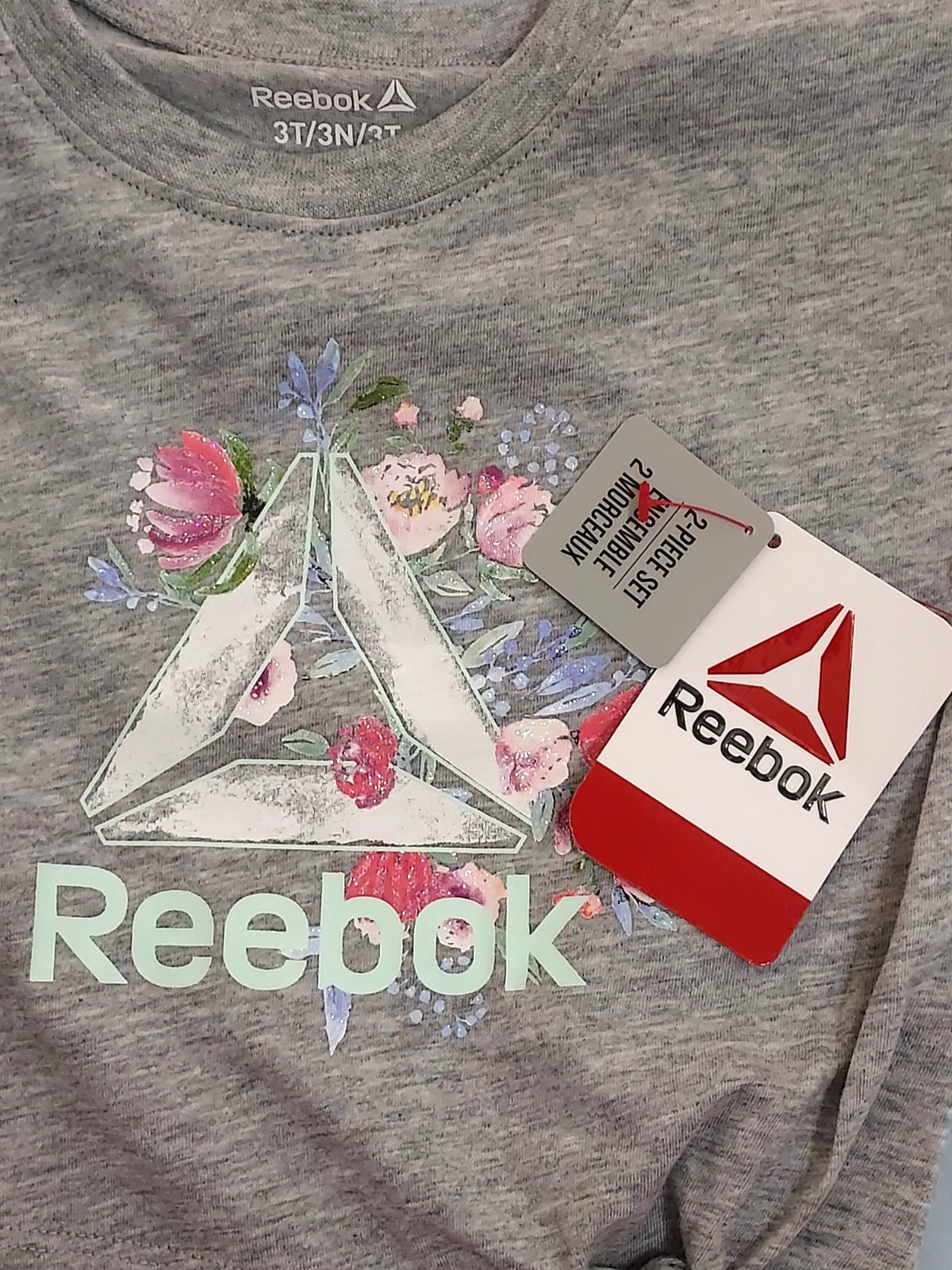 Reebok 2pc skort tshirt set girls toddler 3T gray mint green