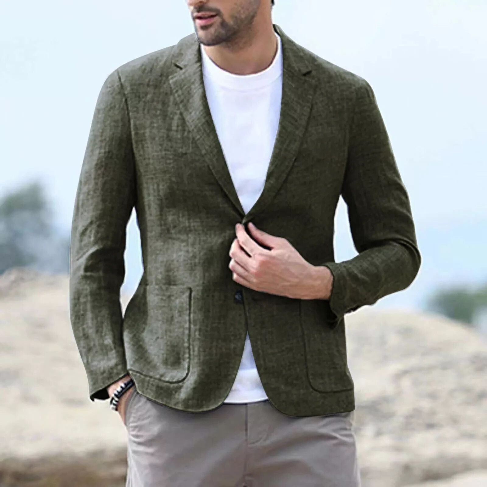 Summer Linen Men Blazer Casual Sports Jacket Beach Leisure Wedding Party Blazer