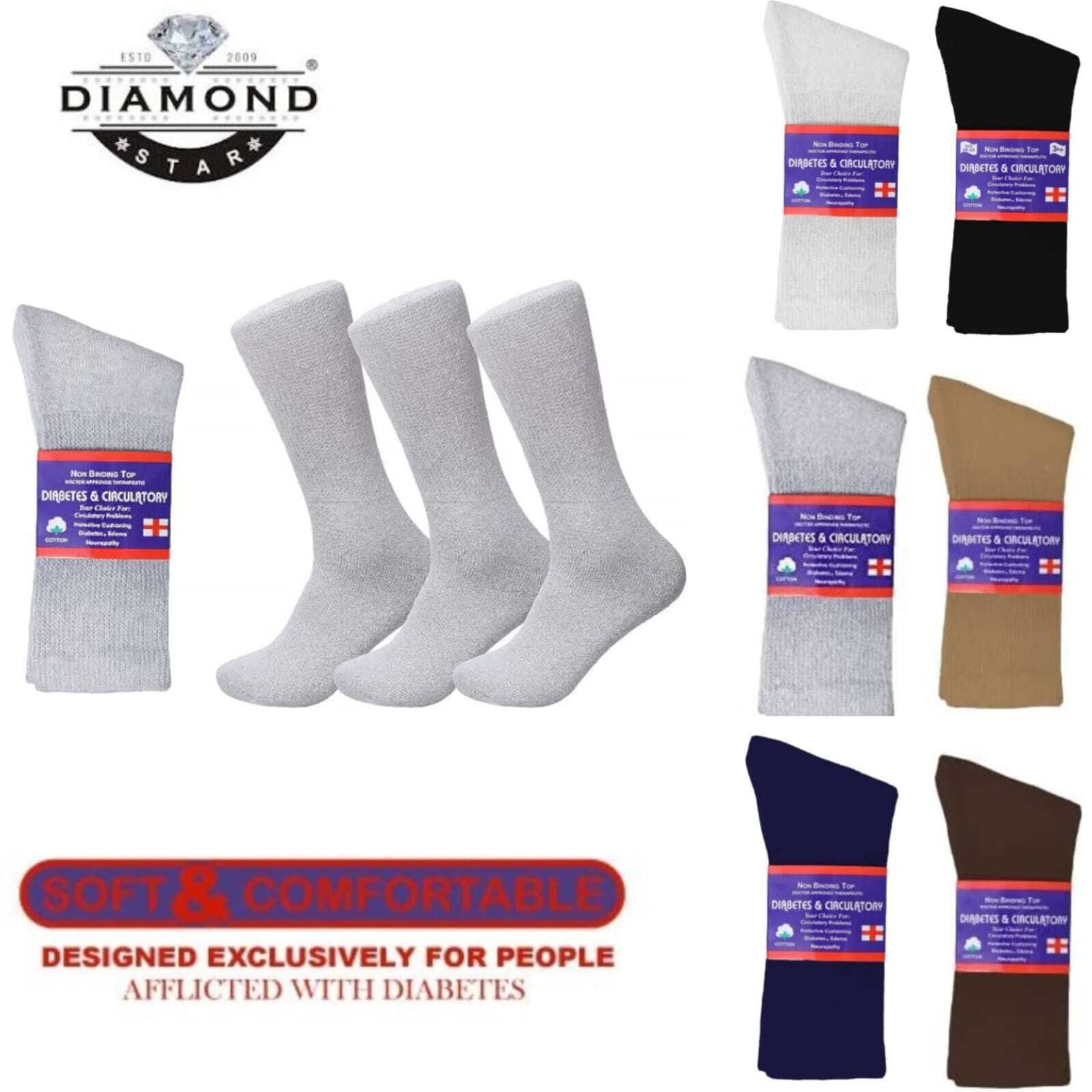 3-12 Pairs Mens Womens Diabetic Crew Socks Circulatory Health Cotton Size 9-15