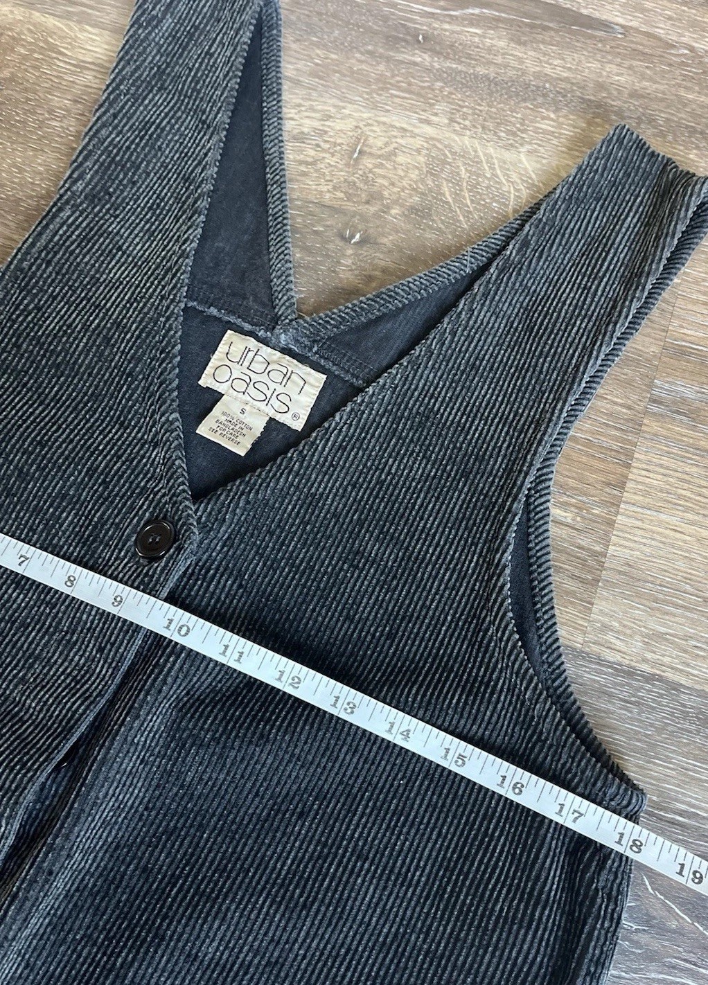Vintage Y2K 90s Urban Oasis Gray Corduroy Jumper Dress Buttons Pockets Size S