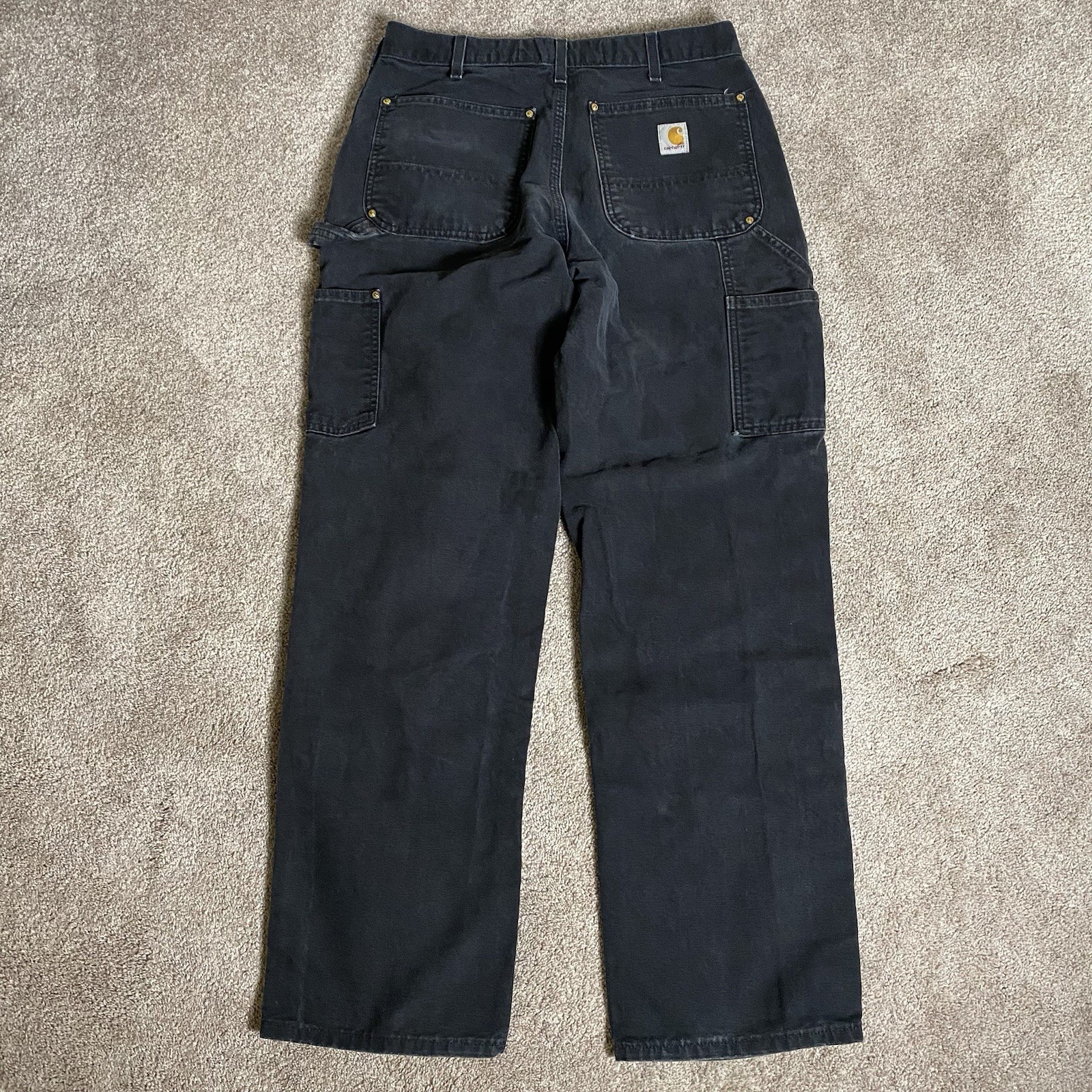 Carhartt B01 Double Knee Black Canvas Original Loose Fit Pants Men’s 30 30 Faded