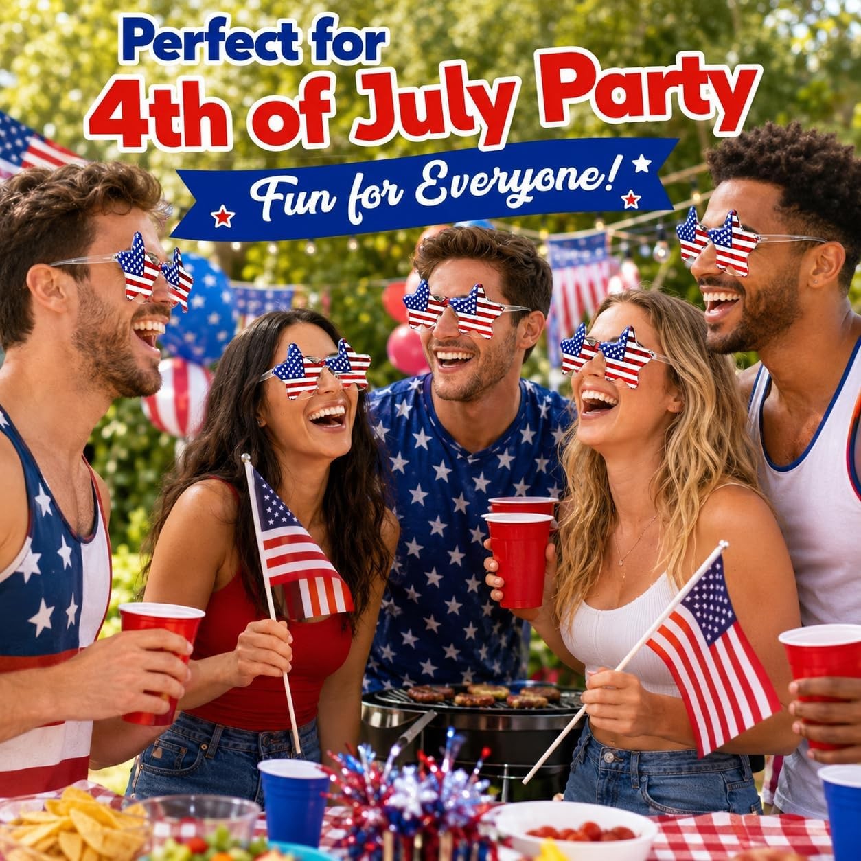 12PCS 4th of July Star Party Glasses USA Flag Red White Blue Costume Shades
