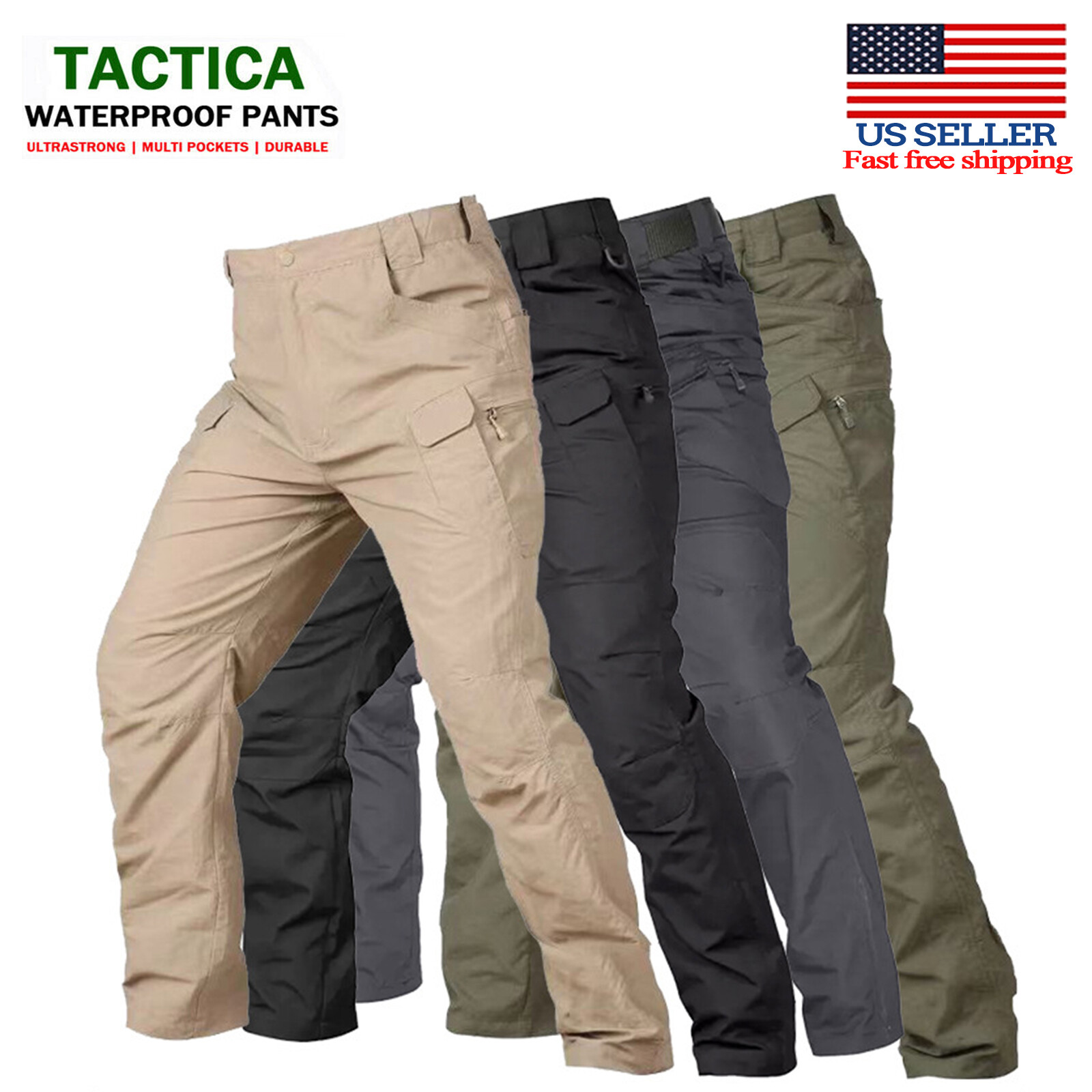 Tactical Pants Mens Cargo Pants Waterproof Work Hiking Combat Outdoor Trousers