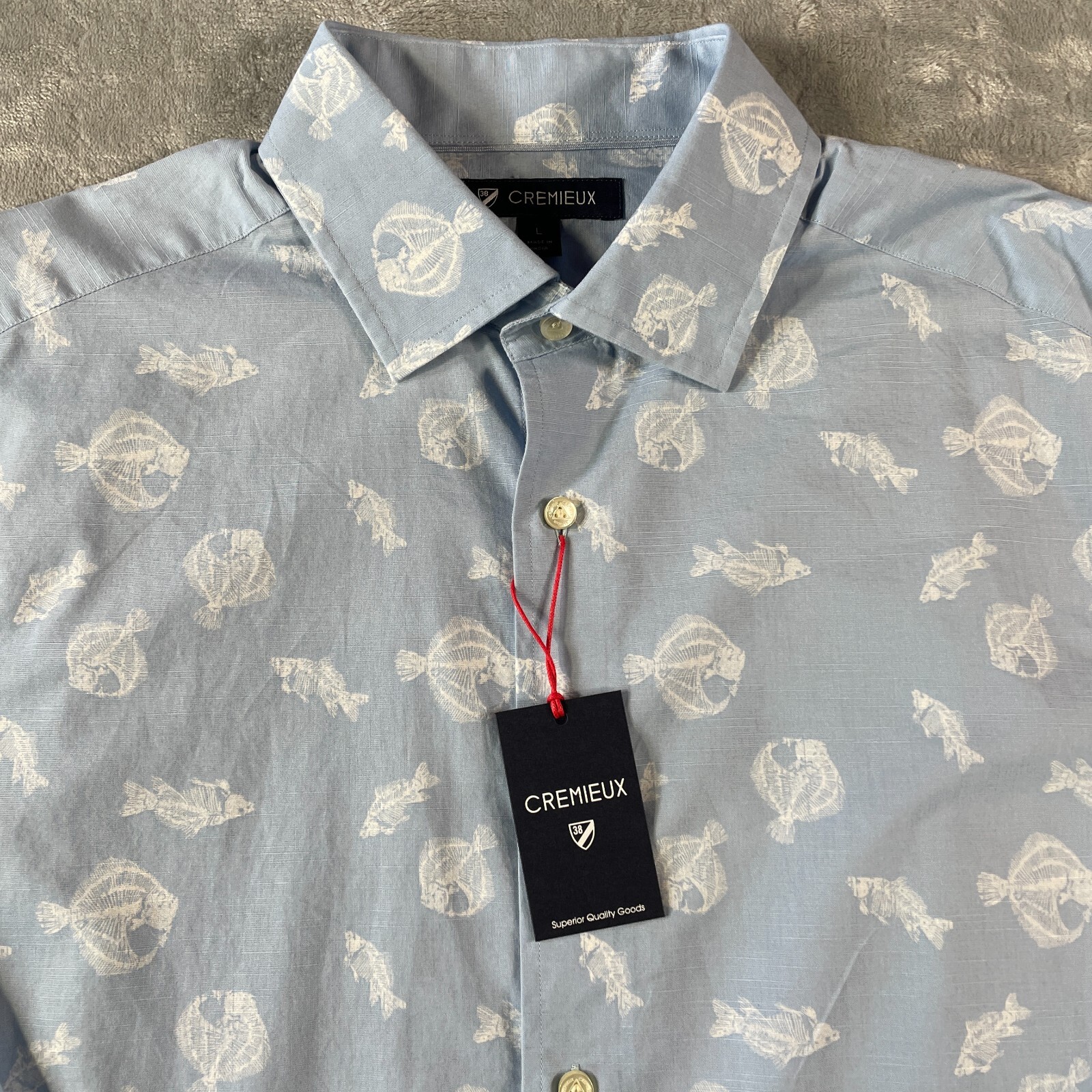 Cremieux Shirt Men Large Blue Fish Print Long Sleeve Resort Vacation Preppy