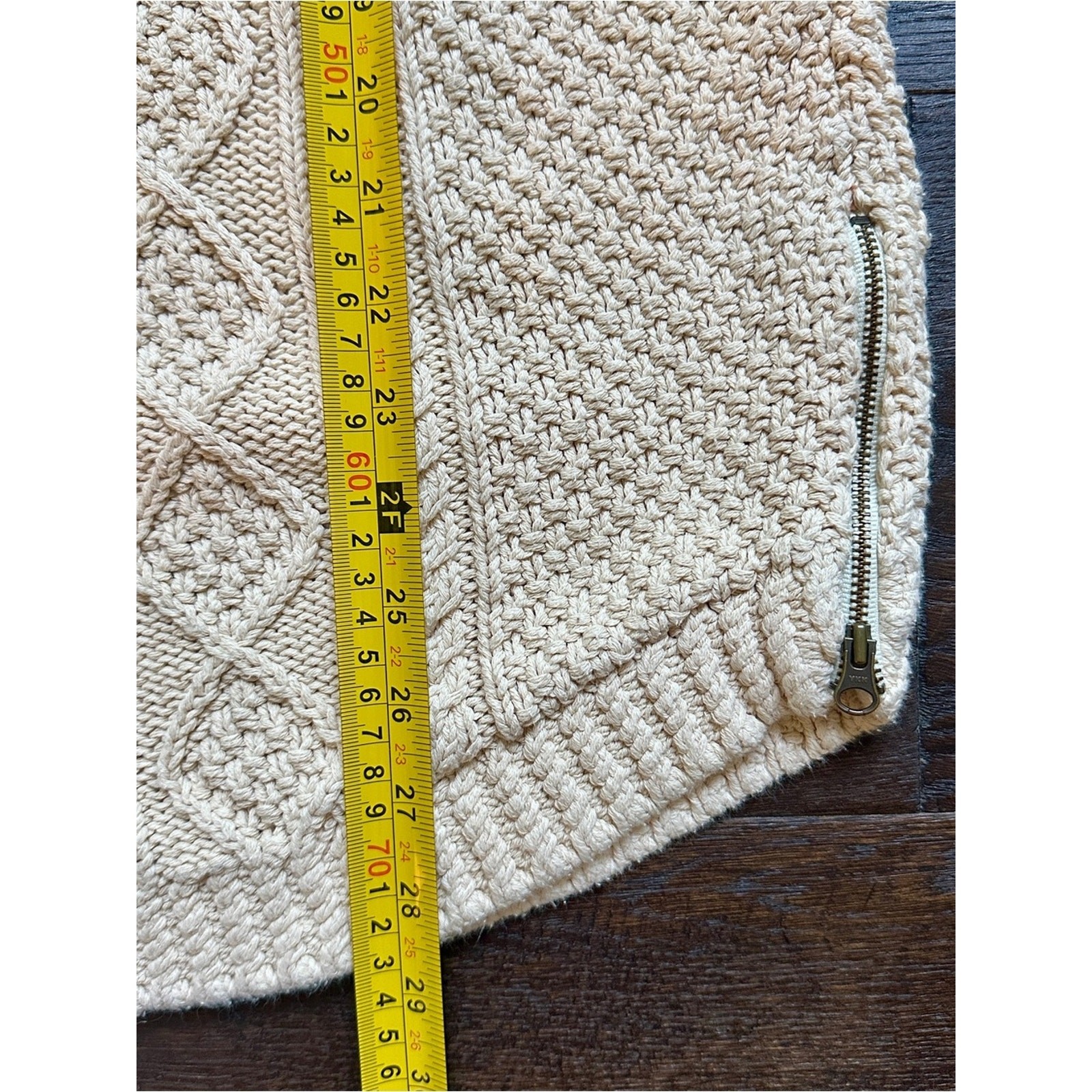 LL Bean Signature Cable-Knit Sweater Cream & Rust Size L 100% Cotton