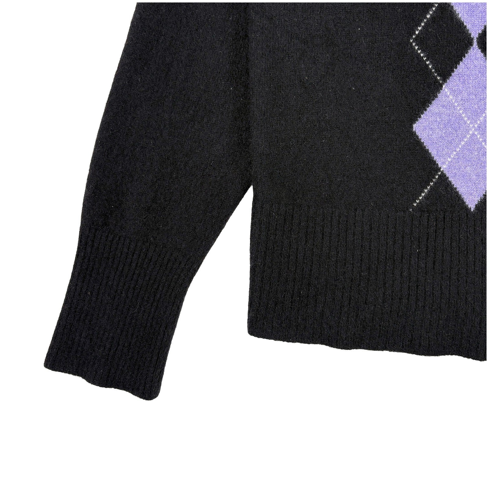 Argyle Cashmere Cardigan Sweater Women XL Black Purple Preppy Academia Office