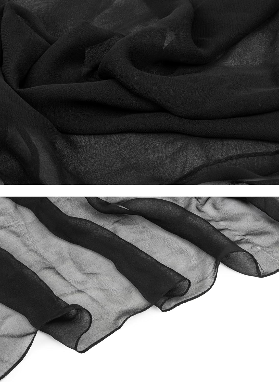 Women-Lightweight-Scarf Solid Color Silk Scarf Long Chiffon One Size Black