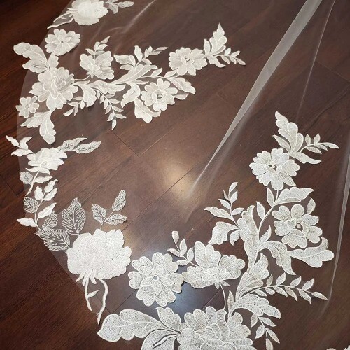 Floral Lace Wedding Veil Bridal with Comb 3 Meters Long Single Tier Head Veil