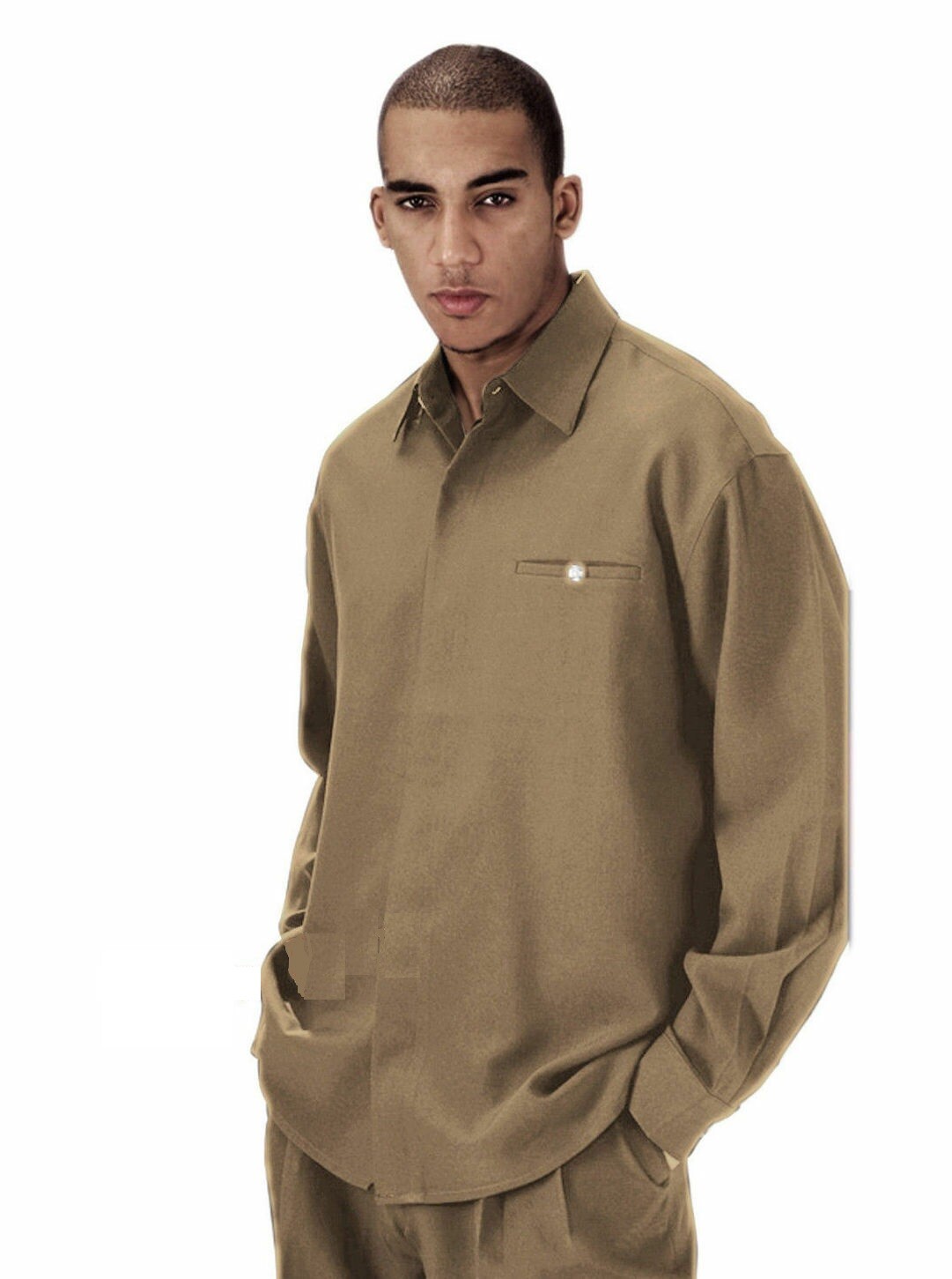 Men’s 2pc Walking Suit Long Sleeve Casual Shirt & Pants Set Solid Color