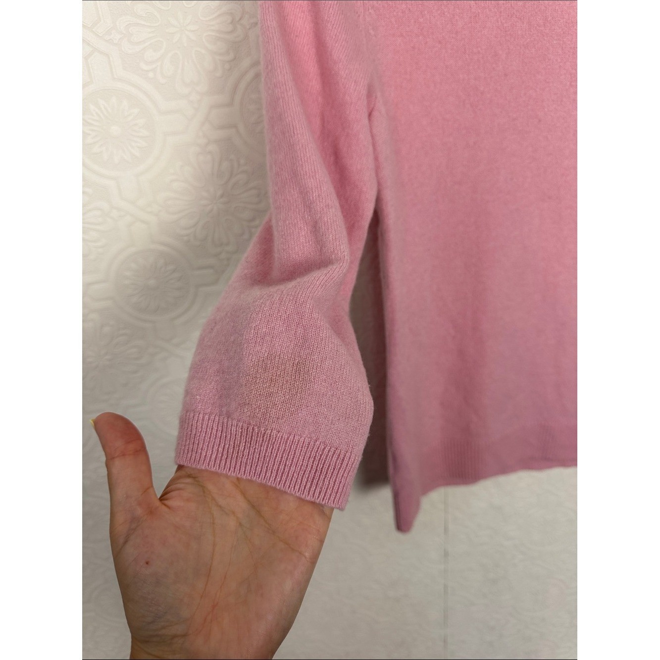 Talbots Pure Cashmere Pink Sweater Medium 3/4 Sleeve Crew Neck Knit Pullover