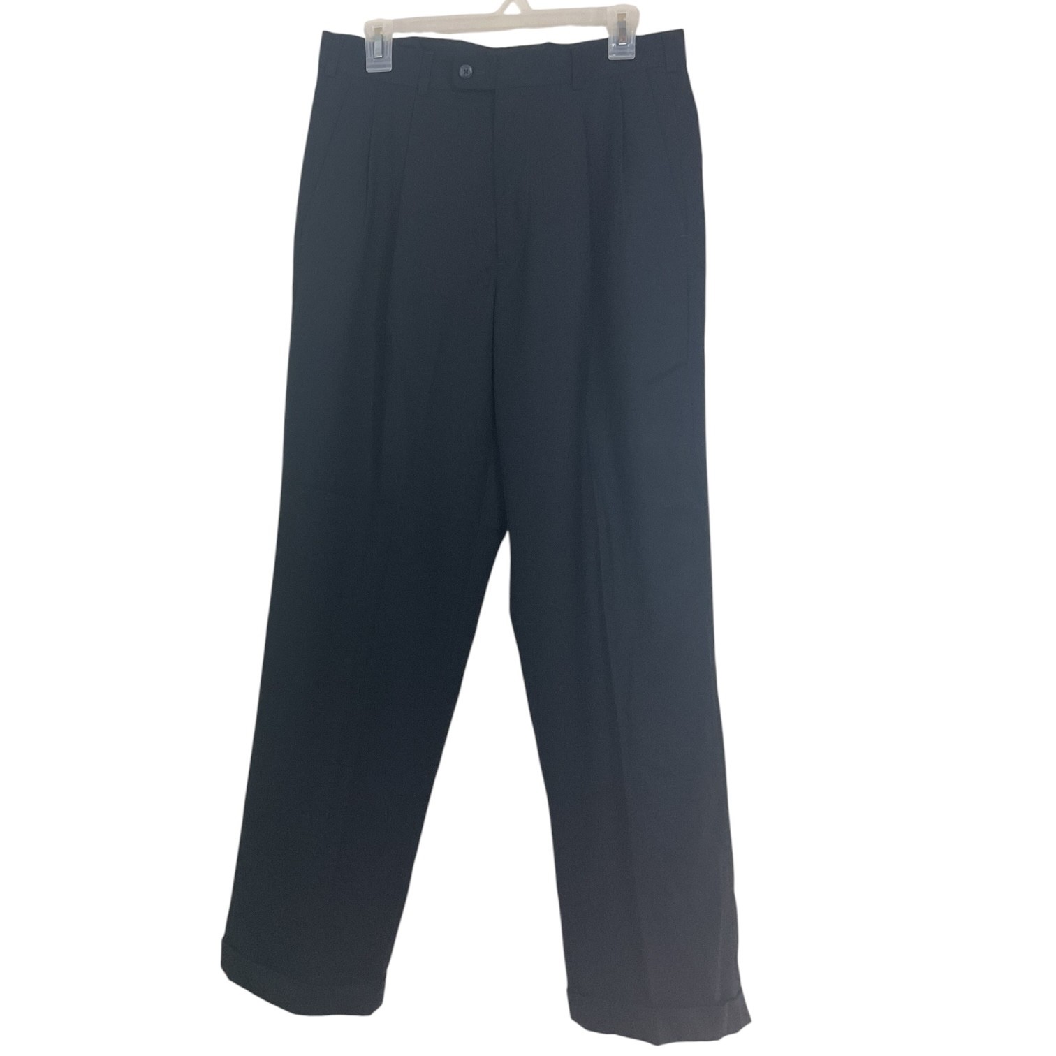 Perry Ellis Portfolio Dress Pants Men’s 32×30 Black Pleated Cuffed Career Slacks