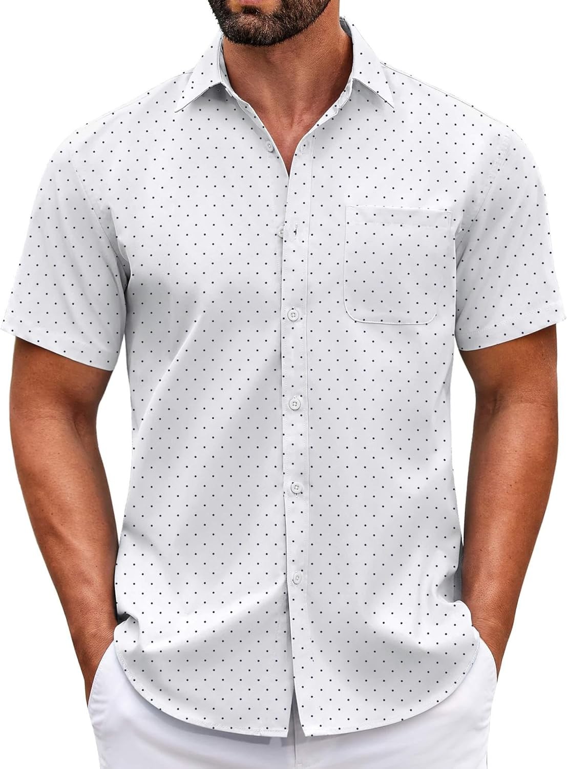 Mens Short Sleeve Casual Button Down Shirts Summer Untucked Dress Shirts