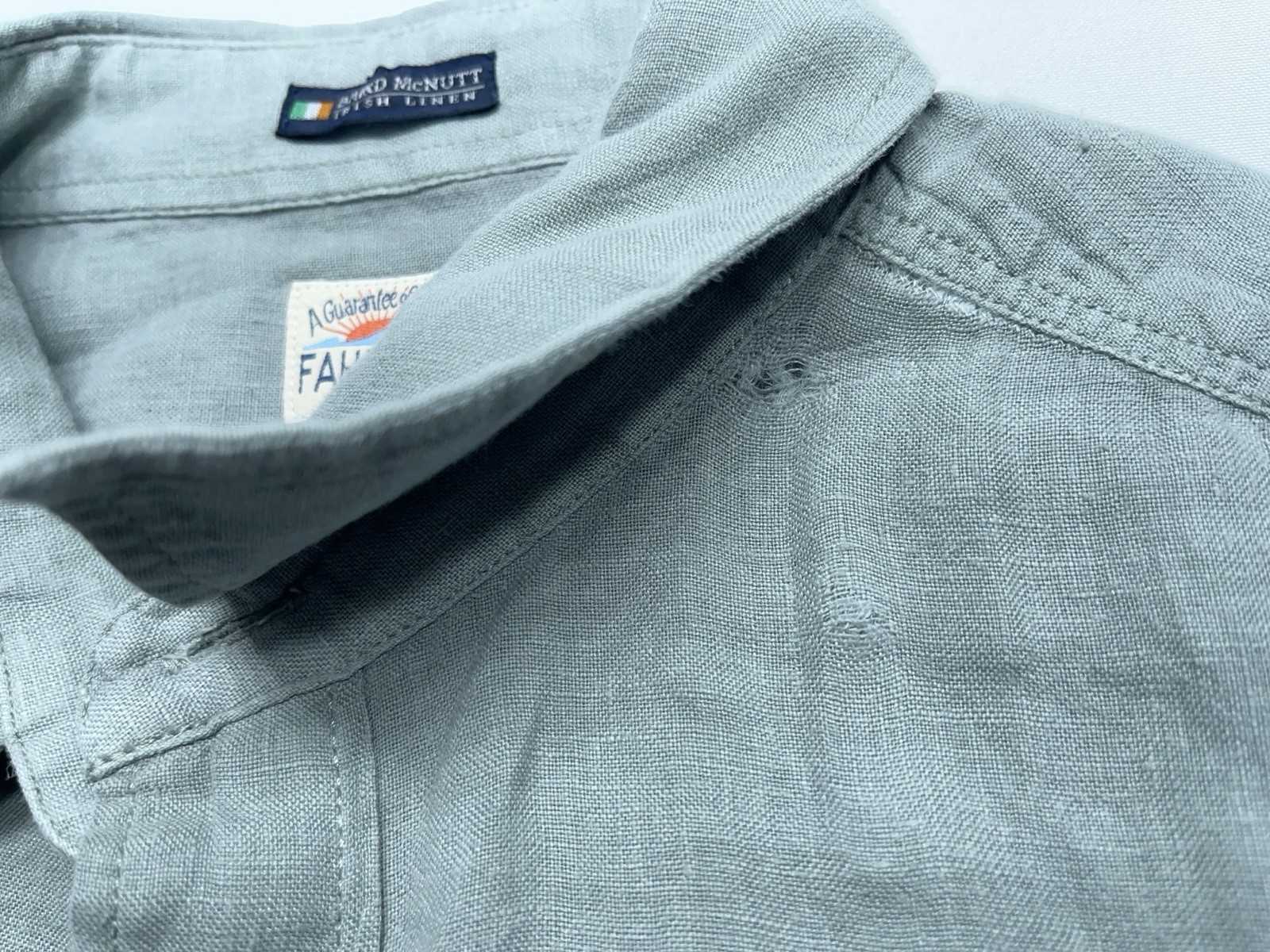 FAHERTY Baird McNutt Shirt Mens Medium Sage Green Linen Long Sleeve Button. READ