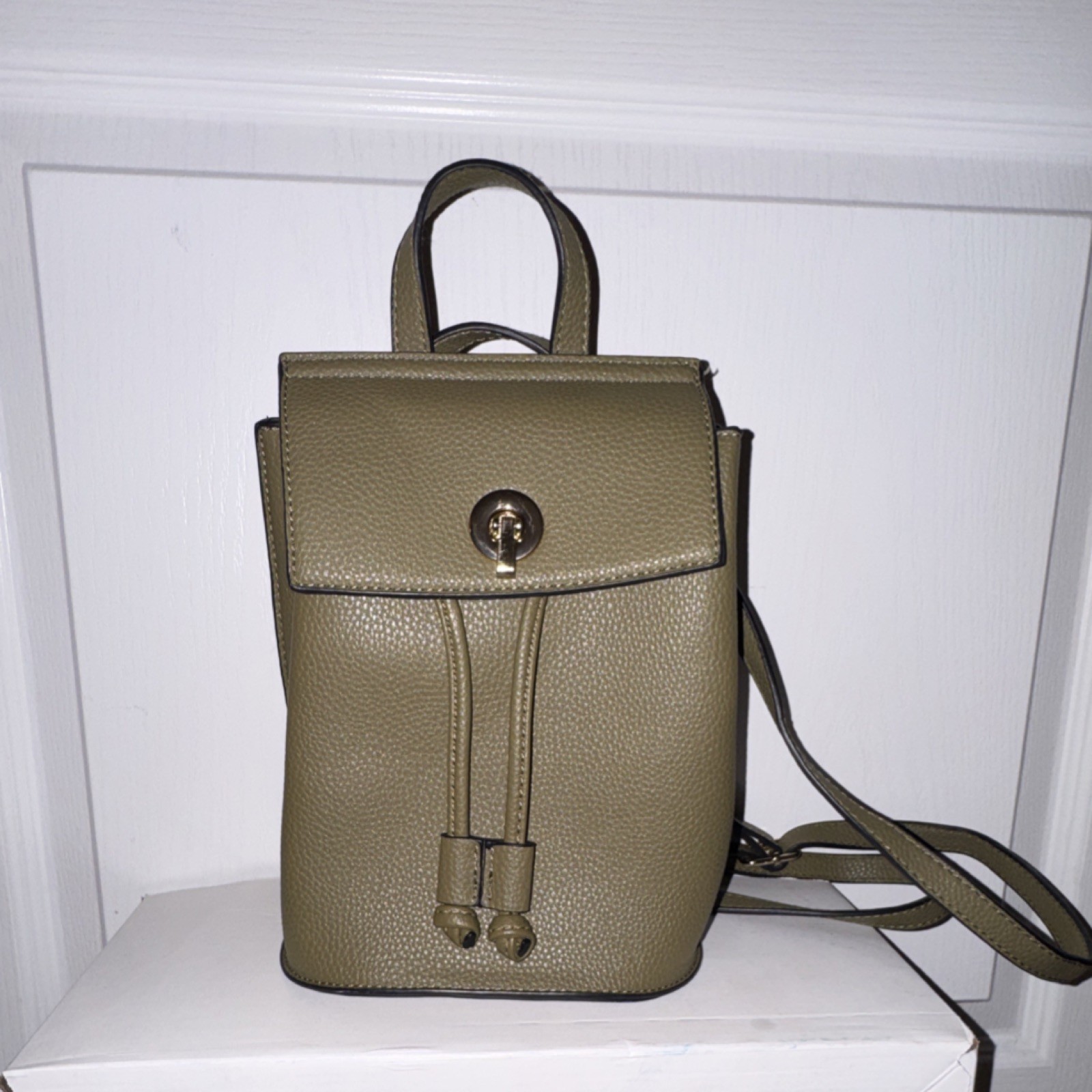 UNUSED!! Olive Green Backpack with Drawstring, Turn Lock & Adjustable Strap