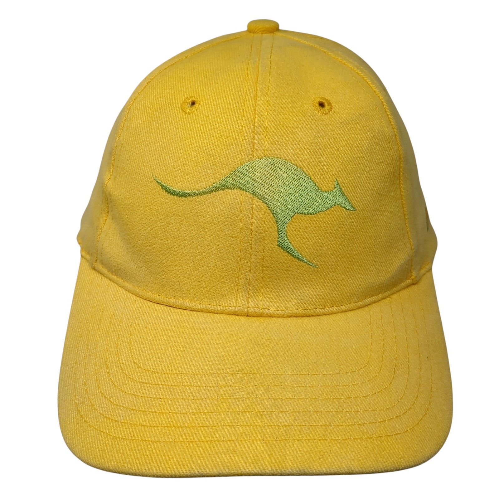 Kangaroo Strapback Baseball Cap Yellow One Size Adjustable Vented Holes 6 Panel