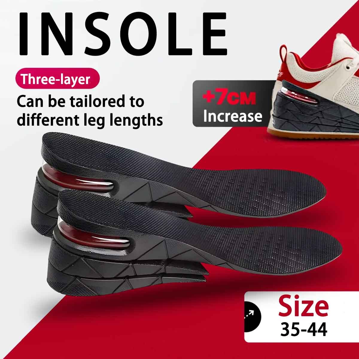 7cm Shoe Increase Lifts for Men and Women Insole 3 Layer Height Heel Air Cushion